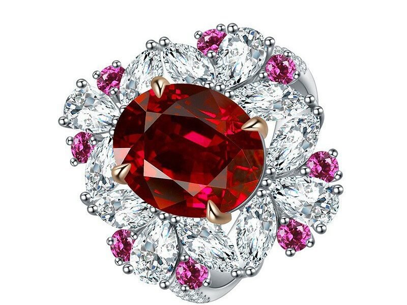 S925 silver experiment artificially cultivated sapphire egg shaped 6-carat ring