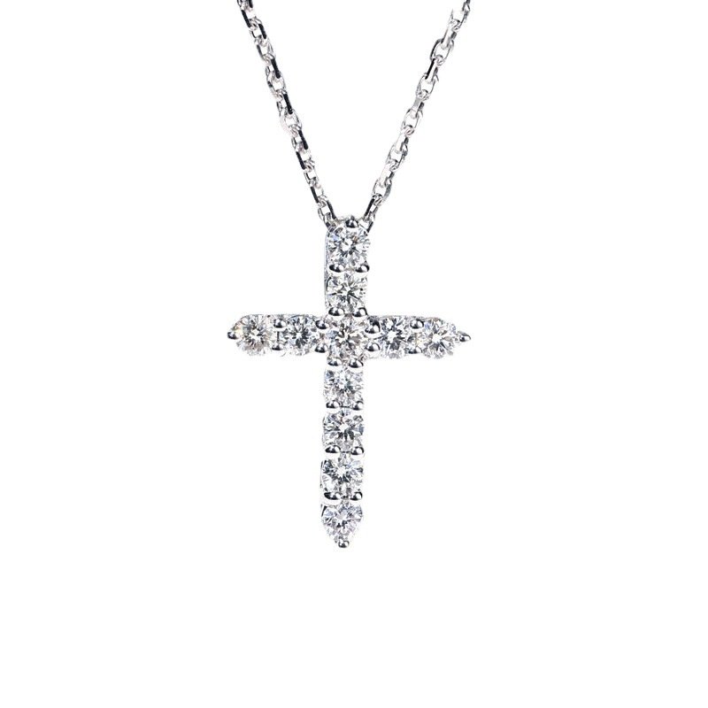 Cross 2.8mm round moissanite necklace